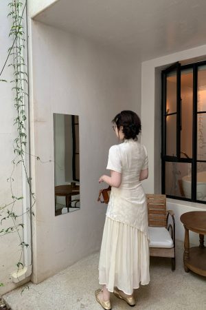 Plus-Size Zen-Inspired Body-Shaping Dress, Elegant Irregular White Design, Chinese Style, Trendy for Y2K and Modern Fashion