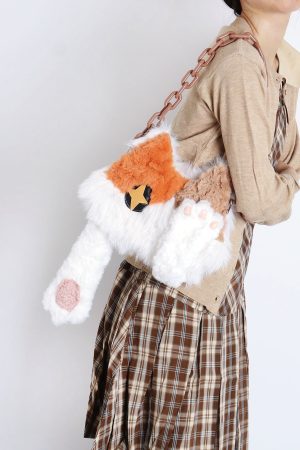 Plush Cat Crossbody Bag for Women - Soft Three-Color Face-Covering Design, Autumn/Winter Niche Style