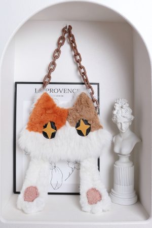 Plush Cat Crossbody Bag for Women - Soft Three-Color Face-Covering Design, Autumn/Winter Niche Style