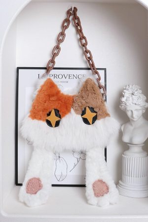 Plush Cat Crossbody Bag for Women - Soft Three-Color Face-Covering Design, Autumn/Winter Niche Style