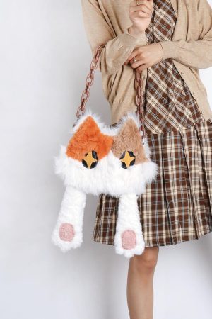 Plush Cat Crossbody Bag for Women - Soft Three-Color Face-Covering Design, Autumn/Winter Niche Style