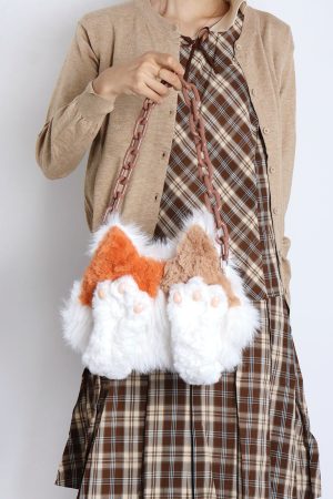 Plush Cat Crossbody Bag for Women - Soft Three-Color Face-Covering Design, Autumn/Winter Niche Style