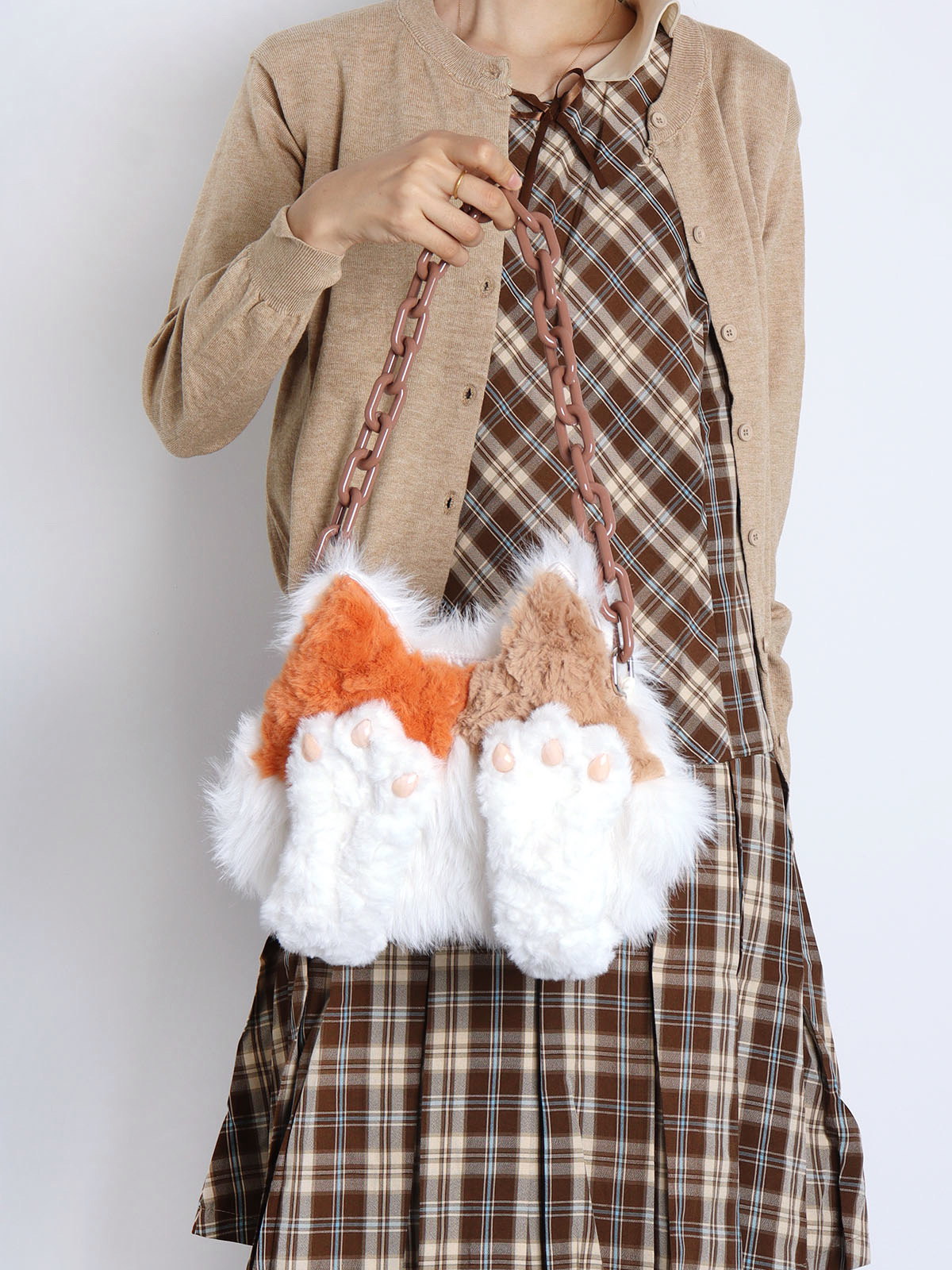 Plush Cat Crossbody Bag for Women - Soft Three-Color Face-Covering Design, Autumn/Winter Niche Style Plush Cat Crossbody Bag for Women - Soft Three-Color Face-Covering Design, Autumn/Winter Niche Style