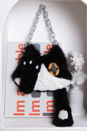 Plush Cow Cat Crossbody Bag for Students - Cute Face-Covering Design, Autumn Winter Niche Style
