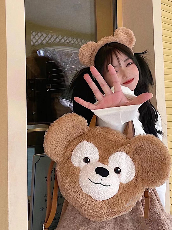 Plush Duffy Bear Big Face Bag - Versatile Cartoon Teddy Bear Doll Double Shoulder Handbag in Snow Pear Rose - Y2K Style Plush Duffy Bear Big Face Bag - Versatile Cartoon Teddy Bear Doll Double Shoulder Handbag in Snow Pear Rose - Y2K Style