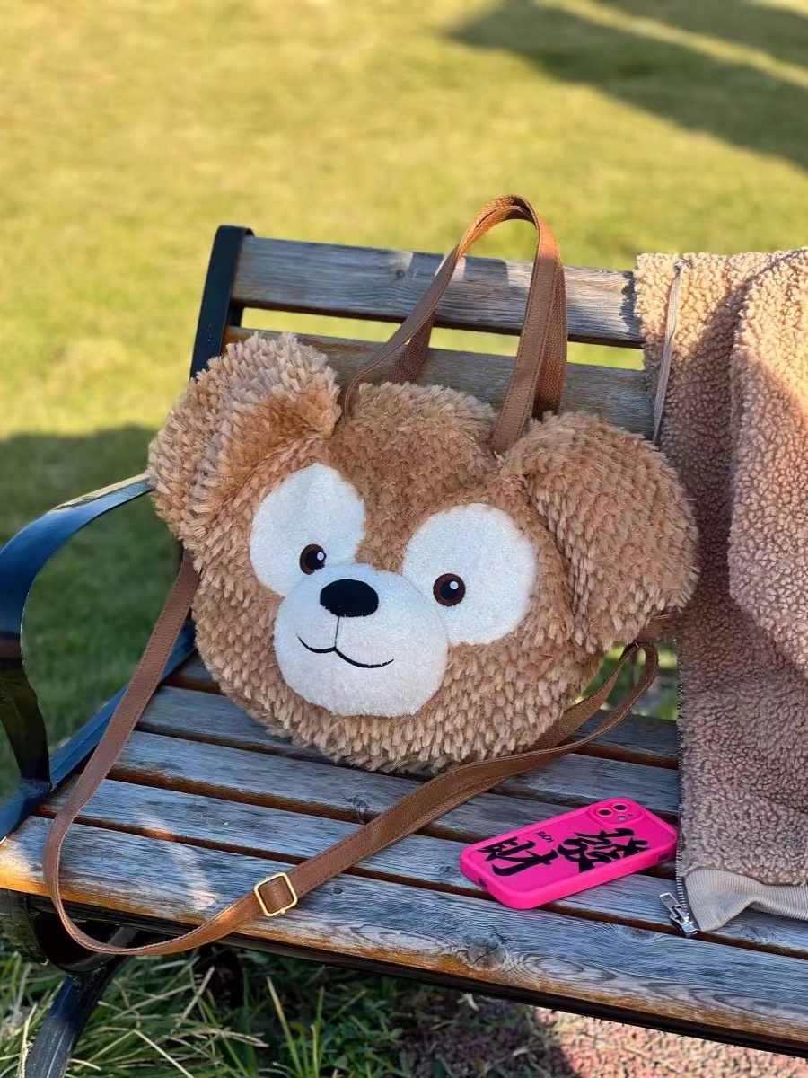 Plush Duffy Bear Big Face Bag - Versatile Cartoon Teddy Bear Doll Double Shoulder Handbag in Snow Pear Rose - Y2K Style Plush Duffy Bear Big Face Bag - Versatile Cartoon Teddy Bear Doll Double Shoulder Handbag in Snow Pear Rose - Y2K Style