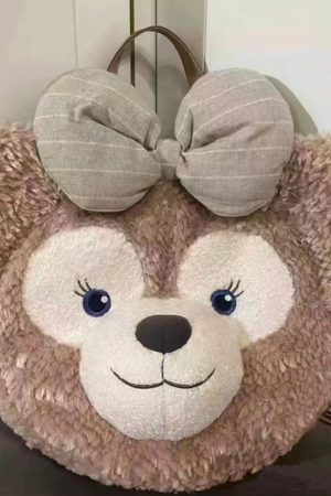 Plush Duffy Bear Big Face Bag - Versatile Cartoon Teddy Bear Doll Double Shoulder Handbag in Snow Pear Rose - Y2K Style