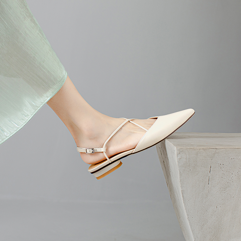 Pointed Cross-Strap Closed-Toe Flat Sandals for Women – Genuine Leather Outdoor Summer Footwear 2024, French Style Pointed Cross-Strap Closed-Toe Flat Sandals for Women – Genuine Leather Outdoor Summer Footwear 2024, French Style