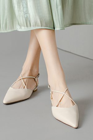 Pointed Cross-Strap Closed-Toe Flat Sandals for Women â€“ Genuine Leather Outdoor Summer Footwear 2024, French Style