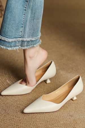 Pointed Toe Apricot Women's High Heels - Elegant Thin Heels for Spring 2025, Versatile Commuter Style, Genuine Leather