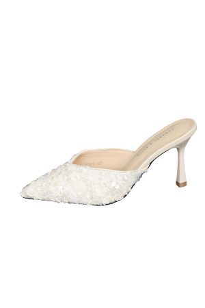 Pointed Toe Baotou Half Slippers for Women, 2025 Fashionable Sequined Mules with Thin High Heels, Versatile Style