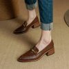 Pointed Toe Small Leather Shoes for Women with Retro Metal Buckle - Italian Style Footwear for Spring and Autumn 2025