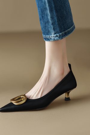Pointed Toe Stiletto High Heels in Genuine Leather - Commuting Style Shallow Mouth Flats for Effortless Chic Elegance