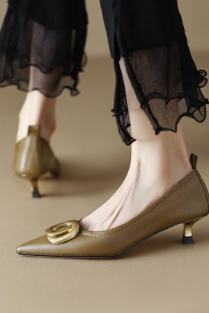 Pointed Toe Stiletto High Heels in Genuine Leather - Commuting Style Shallow Mouth Flats for Effortless Chic Elegance