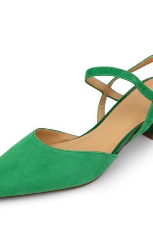 Pointed Toe Suede Open-Toe Chunky Mid-Heel Backless Sandals for Women - Slimming Summer Style in Green