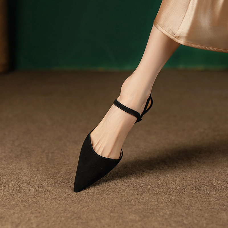 Pointed Toe Suede Open-Toe Chunky Mid-Heel Backless Sandals for Women - Slimming Summer Style in Green Pointed Toe Suede Open-Toe Chunky Mid-Heel Backless Sandals for Women - Slimming Summer Style in Green