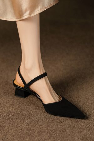 Pointed Toe Suede Open-Toe Chunky Mid-Heel Backless Sandals for Women - Slimming Summer Style in Green