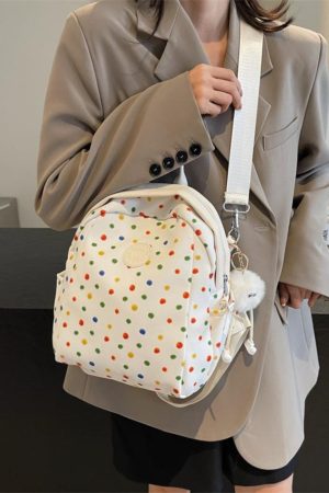 Polka Dot Backpack for Women - Fashionable Student Shoulder Crossbody Bag for Autumn & Winter 2024, Perfect for Commuting & Travel