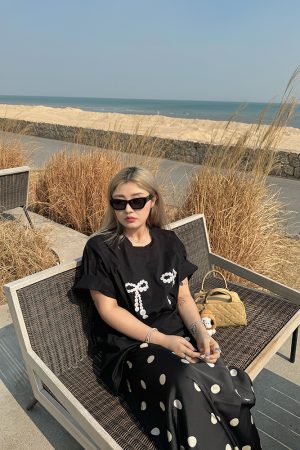 Polka Dot Black and White Color-Blocking Slim-Fit Women's Skirt - Versatile Spring and Summer Style, 2024 Niche Design, Y2K Fashion