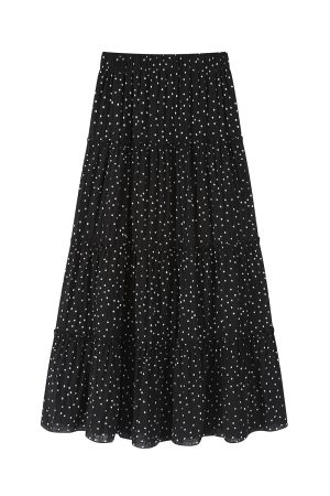 Polka Dot High-Waisted A-Line Long Skirt in Black - Flowy Summer Fashion, Y2K Style, Versatile for Any Occasion