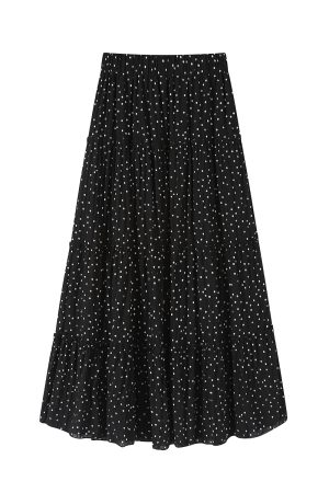 Polka Dot High-Waisted A-Line Long Skirt in Black - Flowy Summer Fashion, Y2K Style, Versatile for Any Occasion