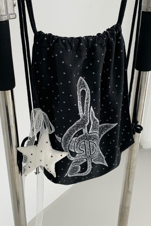 Polka Dot Print Music Note Casual Drawstring Backpack for Stylish Everyday Use