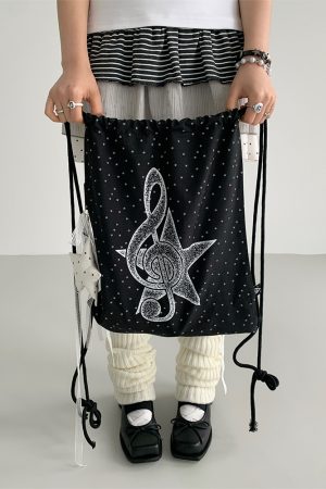 Polka Dot Print Music Note Casual Drawstring Backpack for Stylish Everyday Use
