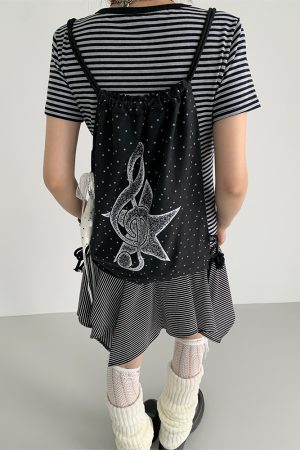 Polka Dot Print Music Note Casual Drawstring Backpack for Stylish Everyday Use