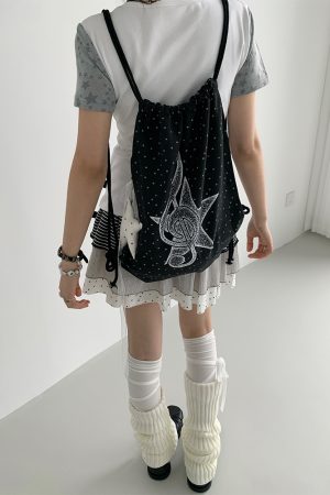 Polka Dot Print Music Note Casual Drawstring Backpack for Stylish Everyday Use