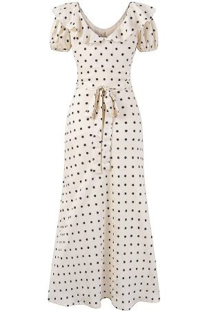 Polka Dot Print Ruffled V-Neck Puff Sleeve Dress for Women - Slimming Waist-Defining Long Dress, Perfect for 90s and Y2K Style