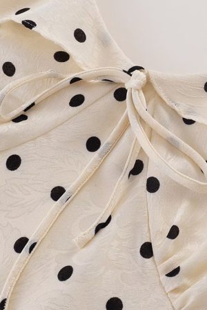 Polka Dot Print Ruffled V-Neck Puff Sleeve Dress for Women - Slimming Waist-Defining Long Dress, Perfect for 90s and Y2K Style