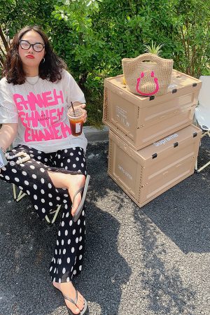 Polka Dot Wide-Leg Pants for Women, High-Waisted Summer Trousers, Loose Fit Casual Split Design, Trendy Fashion for Stylish Looks