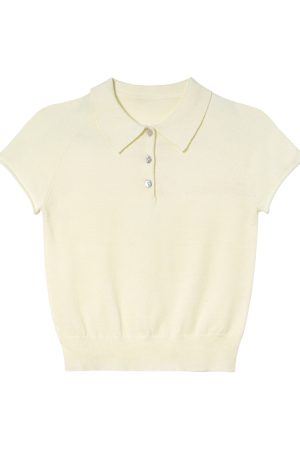 Polo Collar Raglan Sleeve Knitted Short Sleeve T-Shirt for Women - Slim Fit Summer 2025 Essential Top, Casual Chic Style