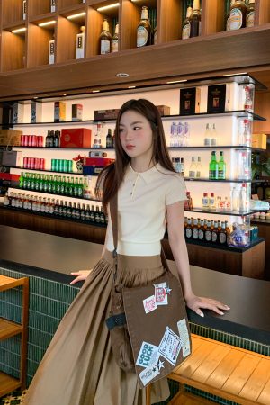 Polo Collar Raglan Sleeve Knitted Short Sleeve T-Shirt for Women - Slim Fit Summer 2025 Essential Top, Casual Chic Style