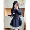 Pudding Bear JK Uniform Fake Two-Piece Shirt Dress - Waist-Cinching, Slimming Effect, College Style, Cute Short Set