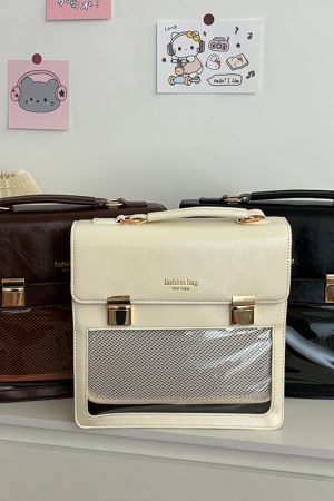 Pudding Bear Student Tote Backpack - JK Uniform Bag, Single Shoulder PU Commuter Briefcase for Laptops & Travel