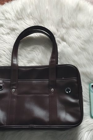 Pudding Bear Student Tote Backpack - JK Uniform Bag, Single Shoulder PU Commuter Briefcase for Laptops & Travel