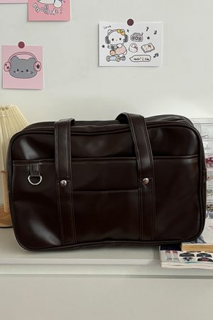 Pudding Bear Student Tote Backpack - JK Uniform Bag, Single Shoulder PU Commuter Briefcase for Laptops & Travel