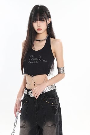 Pure Desire Chain Neckline Hot Girl Tank Top - Niche Design for 2024 Early Spring - Trendy 90s Inspired Style
