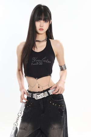 Pure Desire Chain Neckline Hot Girl Tank Top - Niche Design for 2024 Early Spring - Trendy 90s Inspired Style