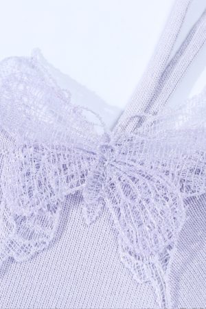 Purple 3D Butterfly Off-Shoulder Knit T-Shirt with Waist-Cinching Fit - Petite Summer Style