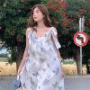 Purple Dream Butterfly Tie-Dye Tassel Short Sleeve Dress for Women - Summer Loose Fit Puff Sleeve Square Neck Fashion Dress