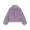 Purple Fluffy Long Lamb Wool Coat for Autumn & Winter, Loose Versatile Short Stand-Up Collar Outerwear