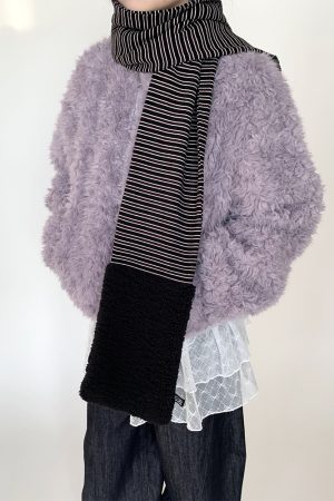 Purple Fluffy Long Lamb Wool Coat for Autumn & Winter, Loose Versatile Short Stand-Up Collar Outerwear