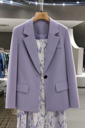 Purple French-Style Women's Blazer - Textured Suit Jacket for Spring & Autumn - Gentle Socialite Look - Age-Reducing Fashion 2025