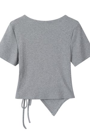 Purple Irregular Off-Shoulder Asymmetrical T-Shirt for Women, Fitted Waist Blouse, Unique and Stylish Casual Top