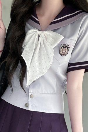 Purple Pudding Bear JK Uniform Sailor Suit - Japanese College Style Waist-Defined Navy Collar Set for Trendy Y2K Fashion