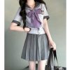 Purple Pudding Bear JK Uniform Sailor Suit - Japanese College Style Waist-Defined Navy Collar Set for Trendy Y2K Fashion