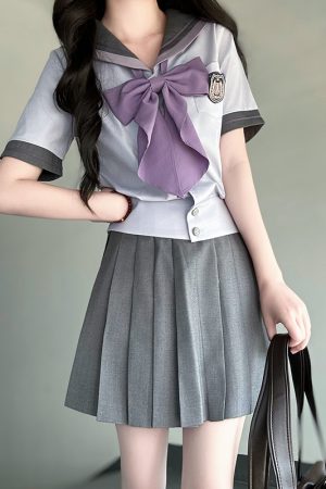 Purple Pudding Bear JK Uniform Sailor Suit - Japanese College Style Waist-Defined Navy Collar Set for Trendy Y2K Fashion