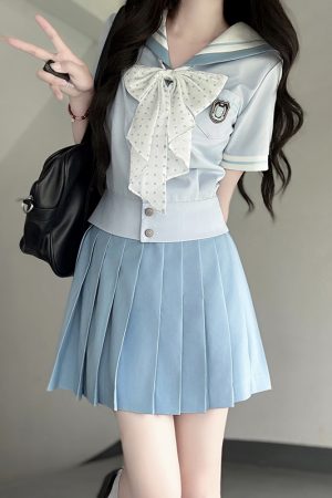 Purple Pudding Bear JK Uniform Sailor Suit Set - Short Sleeve College Style with Navy Collar for Girls